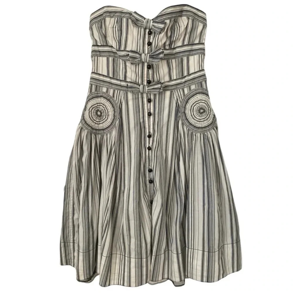 Byron Lars Strapless Dress in Black and White Stripes